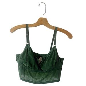 Victoria's Secret PINK Flocked Velvet Retro Flowers Green Bralette V Design